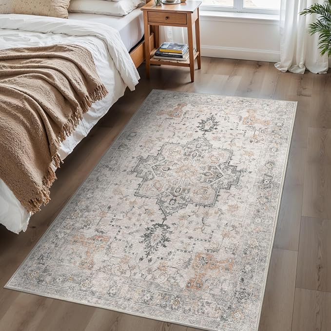 4x6 Area Rugs for Living Room, Machine Washable Low Pile Vintage Rugs, Non Slip by BESBLEE