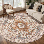 Tangsoo Vintage Round Rug 6ft, Washable Circle Rug, Non Slip Boho Round Area Rug by Tangsoo