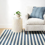 Home Conservatory Ladder Stripe Navy/Ivory Handwoven Wool 4 X 6 Feet - Image 2