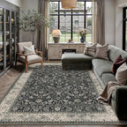 HUGEAR 6x9 Machine Washable Rugs Black Beige Hallway Large Area Rug Indoor by HUGEAR