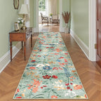 Floral Runner Rug 3x12 Washable Hallway Long Green Bedroom Carpet Non Slip - Image 6