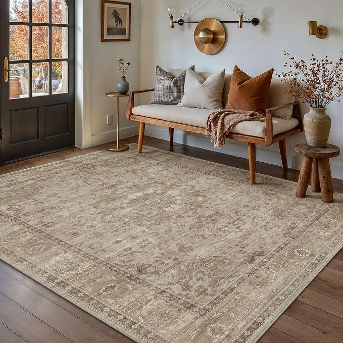 HUGEAR Washable 5x7 Area Rugs Retro Brown Living Room Bedroom Rug Vintage by HUGEAR