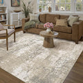 Beige Area Rug 4x6 Machine Washable Modern Abstract Office Carpet Neutral Non by PureCozy