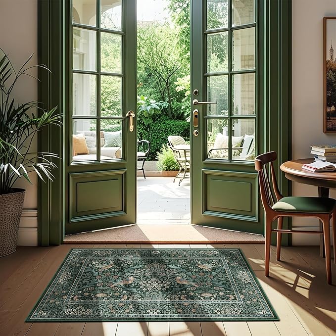 2x3 Floral Washable Area Rug for Entryway, Vintage Boho Rugs for Living Room by HOME