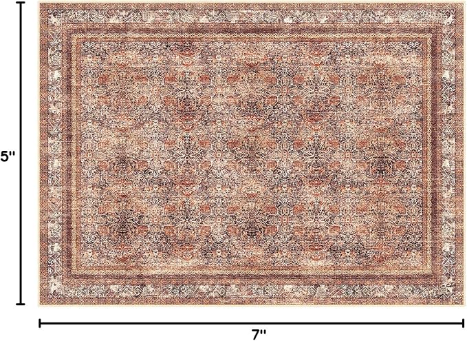 Phantoscope Washable Area Rug 5'x7' Non-Slip, Vintage Neutral Xmas Rugs - Image 2