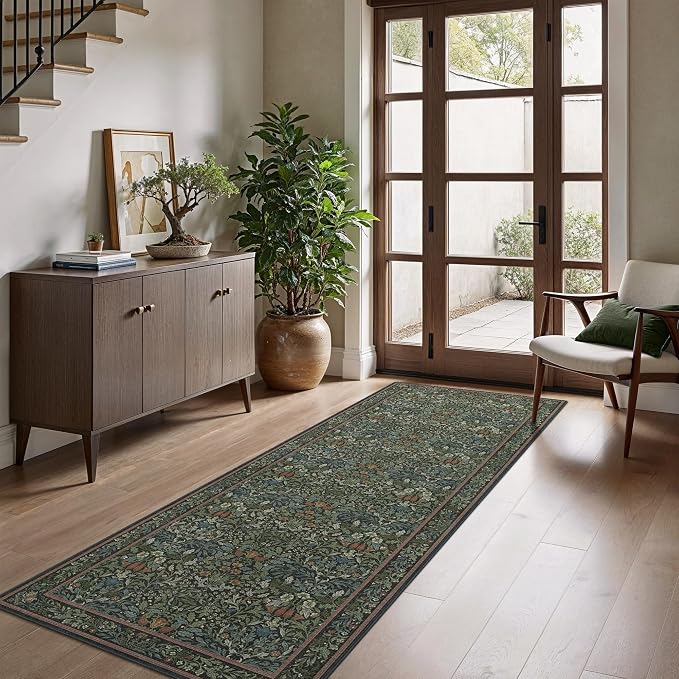 Bavni Floral Hallway Runner Rug 2'6" x 8', Washable Non Skid Boho Carpet - Image 3
