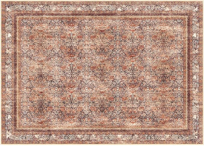 Phantoscope Washable Area Rug 5'x7' Non-Slip, Vintage Neutral Xmas Rugs - Image 3