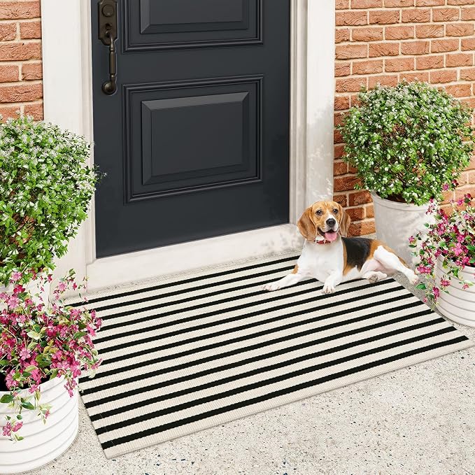 Black and White Striped Rugs 2.3'x3.6', Washable Hand Woven Front Door Rug - Image 7