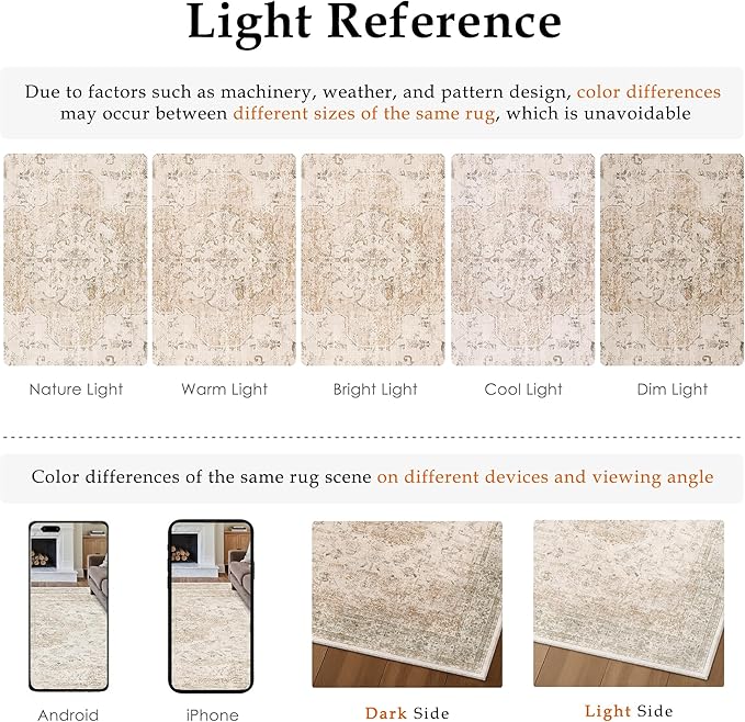 8x10 Washable Area Rug Beige Vintage Distressed Large Rug - Image 2