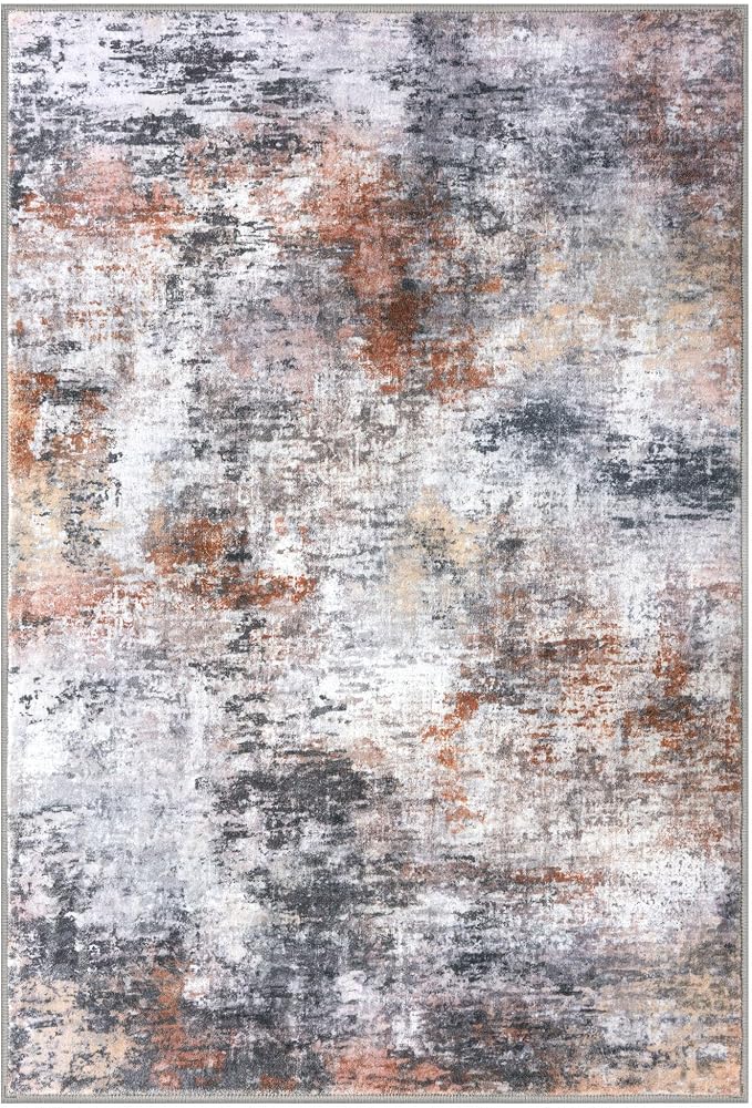 Modern Abstract Entryway Rug Indoor 2x3 Washable Non-Slip Soft Grey Orange - Image 9