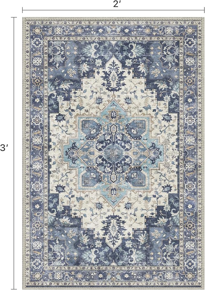 Area Rug 2x3 Doormat, Machine Washable Low Pile Vintage Rugs, Small Lightweight - Image 2