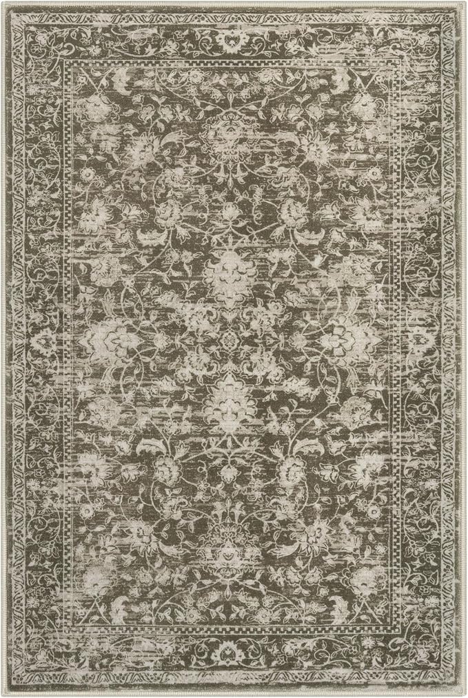 KILOCOCO Area Rug 3x5 Entryway Rug Washable Printed Vintage Floral Rubber - Image 9