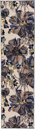 Rugshop Cream Bright Flowers Non Slip Non-Shedding Runner Rug - Image 3