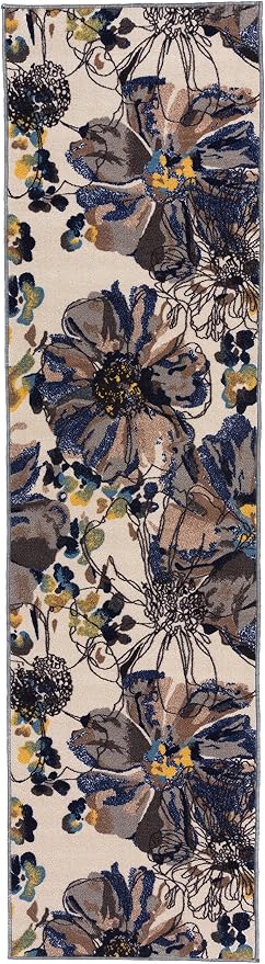 Rugshop Cream Bright Flowers Non Slip Non-Shedding Runner Rug - Image 3