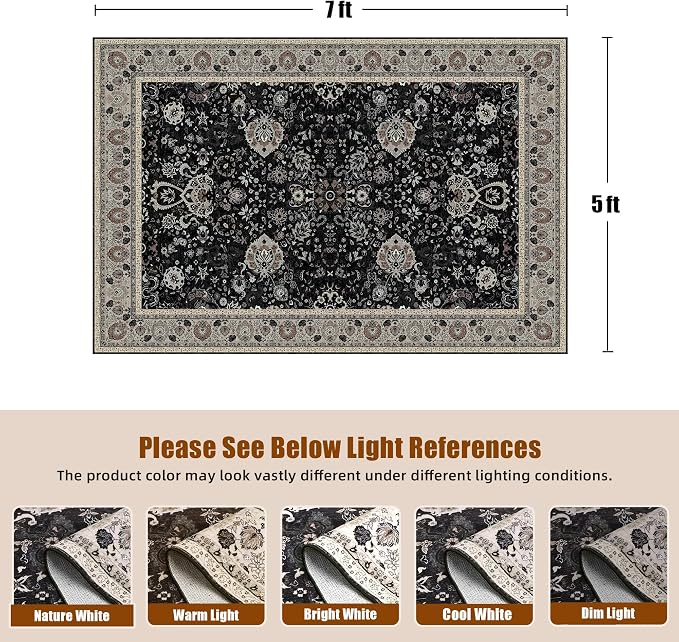 Floral Living Room Rug 5x7 Washable Rugs Boho Vintage Oriental Large Foldable - Image 2