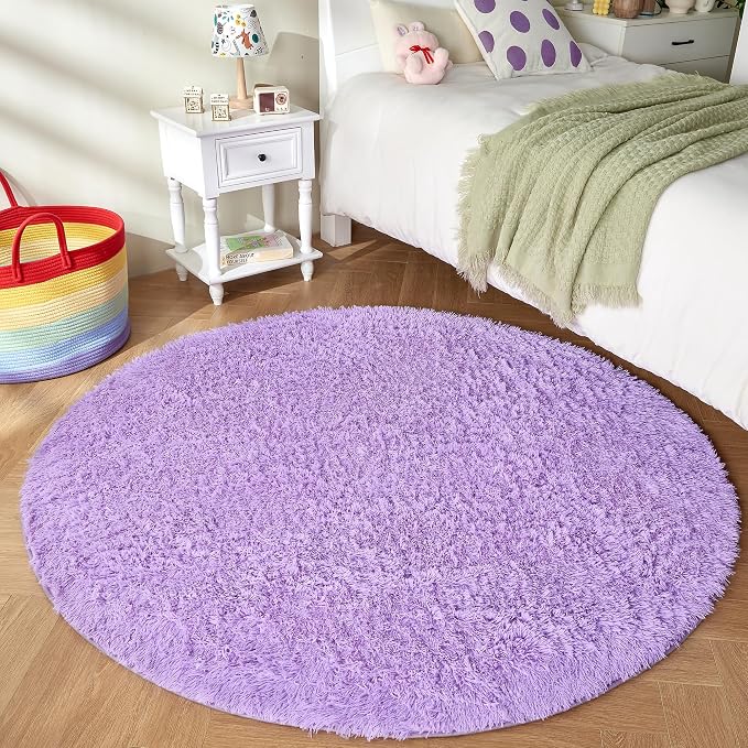 Andency Purple Round Area Rug for Bedroom, Shag Circle Rug 4'X4' for Room - Image 2