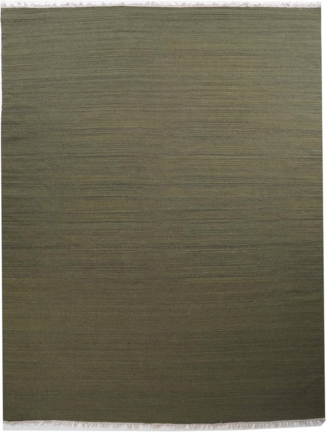 Rugsotic Carpets Hand Woven Flat Weave Kilim Wool 4'x6' Area Rug Solid Olive - Image 3