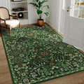 3x5 Dark Green Boho Floral Vintage Area Rug, Soft Lightweight Low Pile by NakedCloud