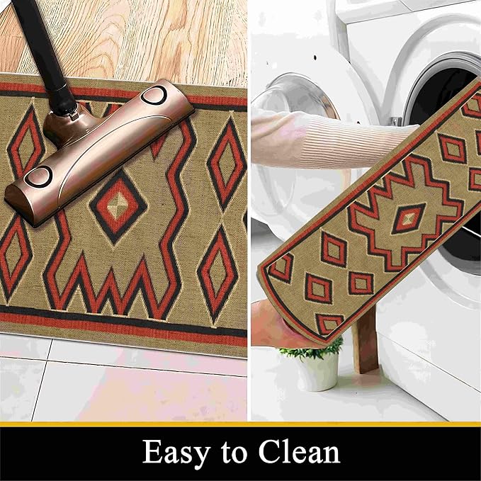 Brown Base Red Black Diamond Runner Rug, 3x12ft Zigzag Pattern Hallway Runner - Image 5