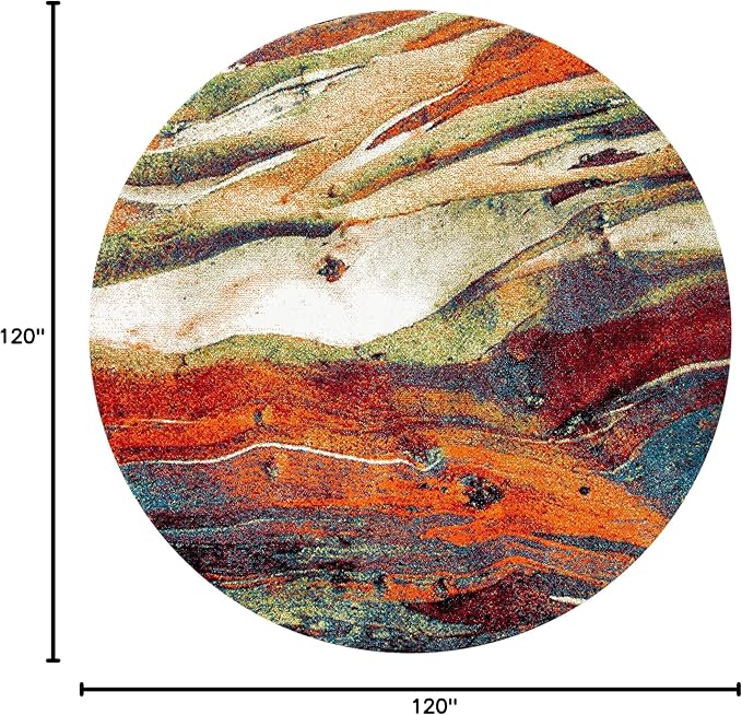 SAFAVIEH Glacier Collection 10' Round Red/Green GLA126Q Abstract Non-Shedding - Image 2