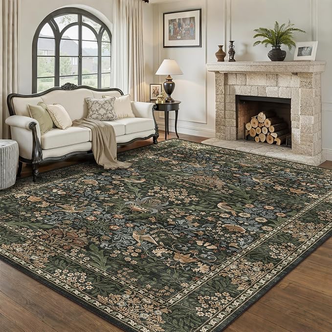 5x7 Floral Washable Area Rug for Living Room, Vintage Boho Rugs for Bedroom - Image 4