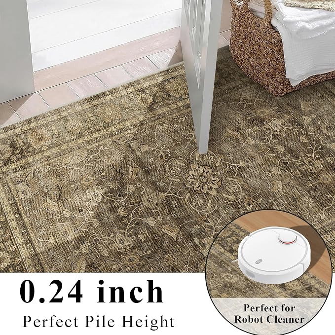 HelloTree Vintage Area Rug 4x6 Brown Entryway Office Washable Carpet Non Slip - Image 6