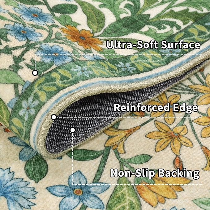 Floral 2x3 Entryway Rug, Washable Front Door Mat Indoor Non Slip Low Pile Small - Image 6