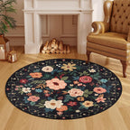 DUKINO Floral Round Rug, 4ft Washable Round Area Rug, Non Slip Indoor Low Pile - Image 2