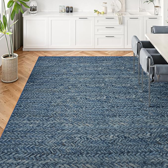 Eleisa Modern Vintage 9x12 Herringbone Chevron Area Rug, Non-Slip Stain - Image 2