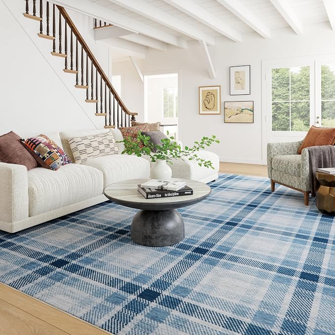 Dash & Albert Andri Plaid Blue Machine Washable Rug, 4 X 6 Feet - Image 2