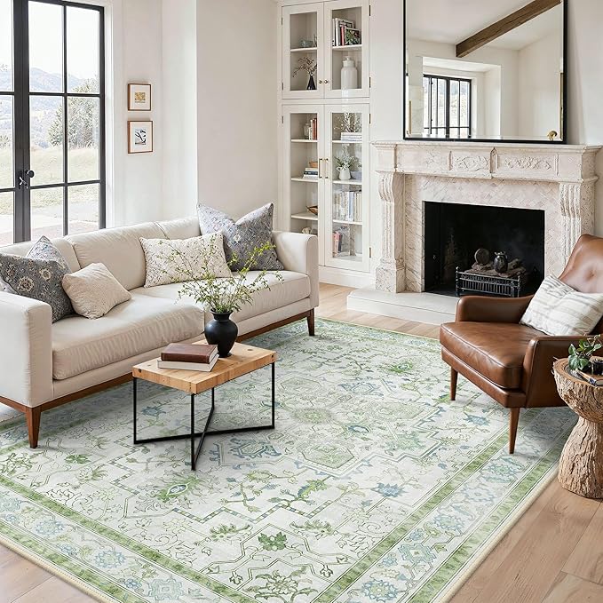 5x7 Area Rugs for Living Room, Machine Washable Rug, Non Slip Vintage Rugs by BESBLEE