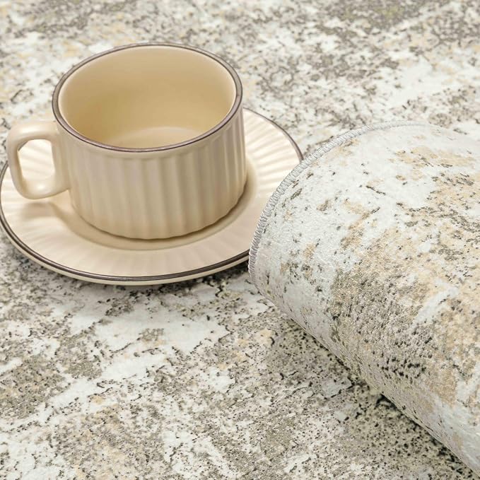 Machine Washable Area Rug 9x12 Beige Gray Large Living Room Indoor Accent Rug - Image 8