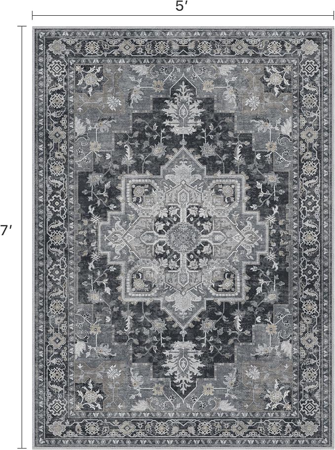 5x7 Area Rugs for Living Room, Machine Washable Rug, Non Slip Vintage Rugs - Image 2