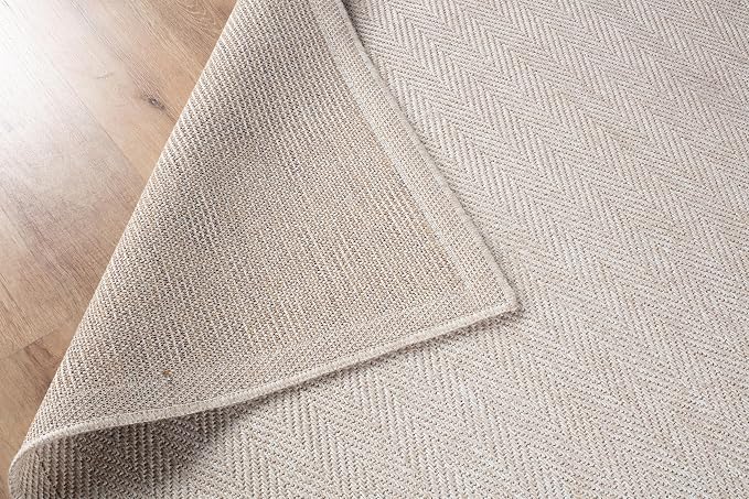 CAMILSON Indoor and Outdoor Runner Rug Off-White Herringbone Seagrass Boho - Image 7