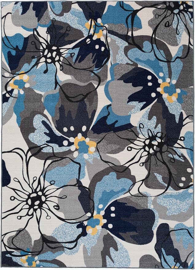 Rugshop Gray Large Floral Non-Slip Area Rug Fade Resistant - Image 2