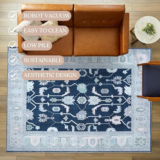 Fame Living Navy Blue Oushak Rug, Modern Rugs, Small Throw, Accent Area Rug - Image 3