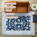 Fame Living Navy Blue Oushak Rug, Modern Rugs, Small Throw, Accent Area Rug - Image 3