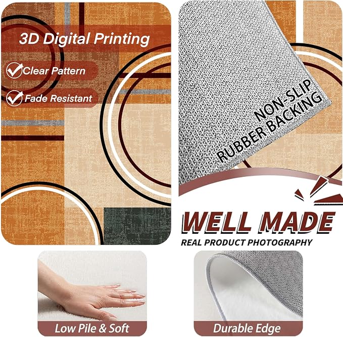 Modern Wavy Circles Area Rug 6x8ft, Geometric Design Low Pile Carpet, Soft & - Image 5