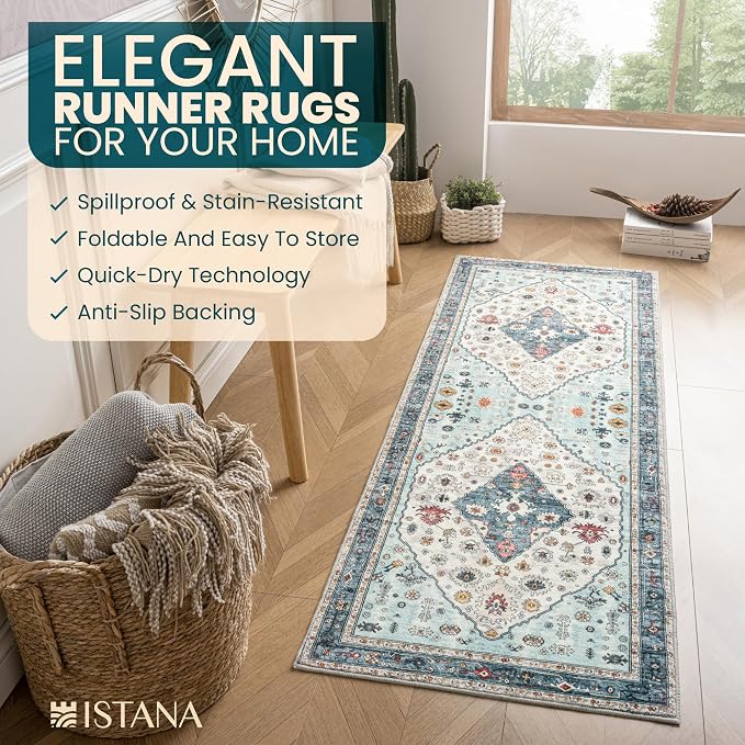 Istana Hallway Runner Rug 2x8 – White Cream/Blue Entryway Rug -Silk's Soft - Image 5