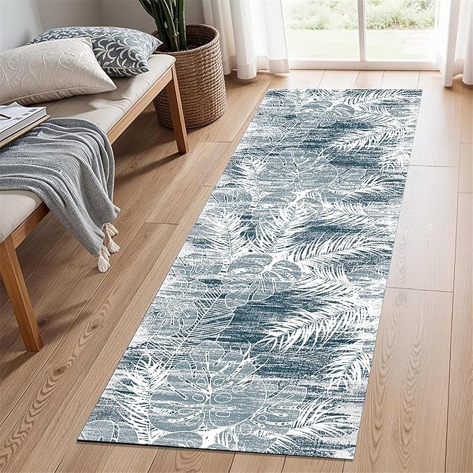 Blue White Tropical Runner Rug 3.3x10ft by Unknown