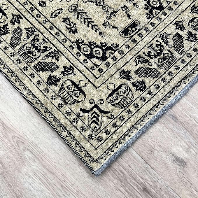 Alfa Rich 5x8 Beige Black Washable Area Rugs - Image 8