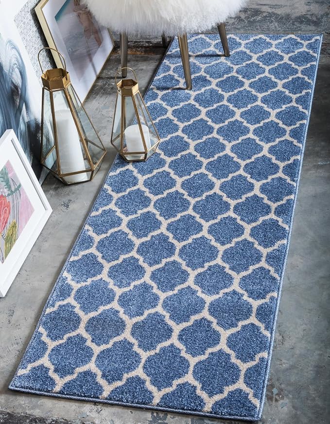 Rugs.com Lattice Collection Rug – 10 Ft Runner Light Blue Medium Rug Perfect by Rugscom