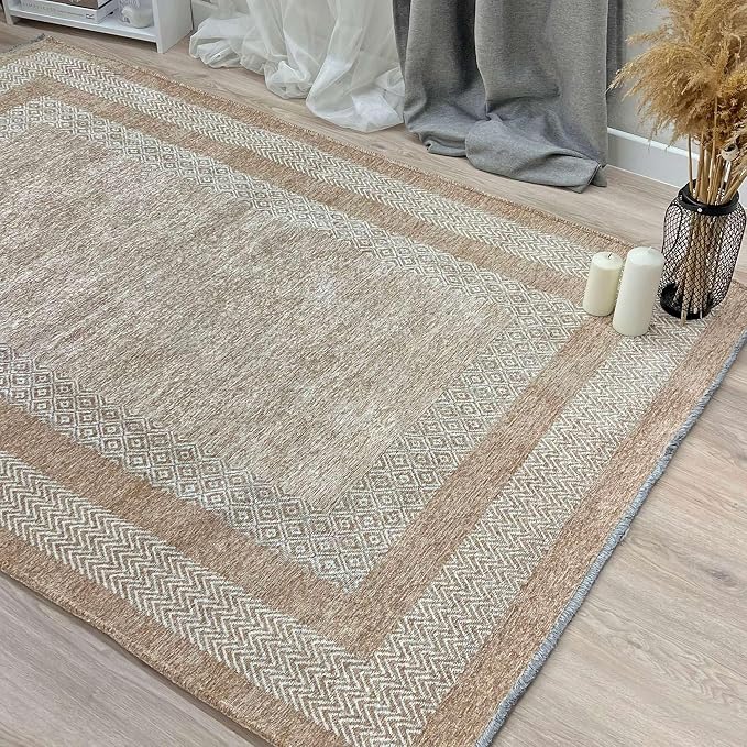 Alfa Rich 4x6 Beige Cream Washable Area Rugs - Image 5