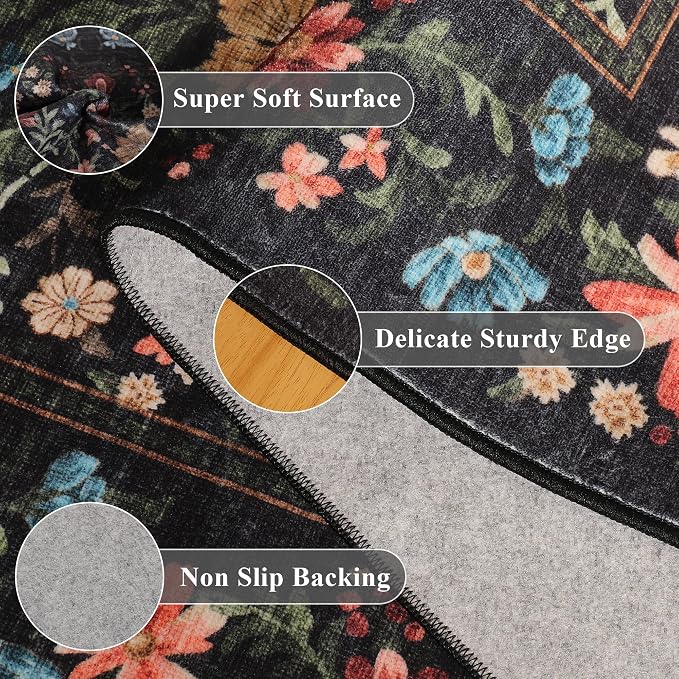 DUKINO 2.6x8 Runner Rug for Hallway, Washable Vintage Floral Kitchen Rug - Image 4