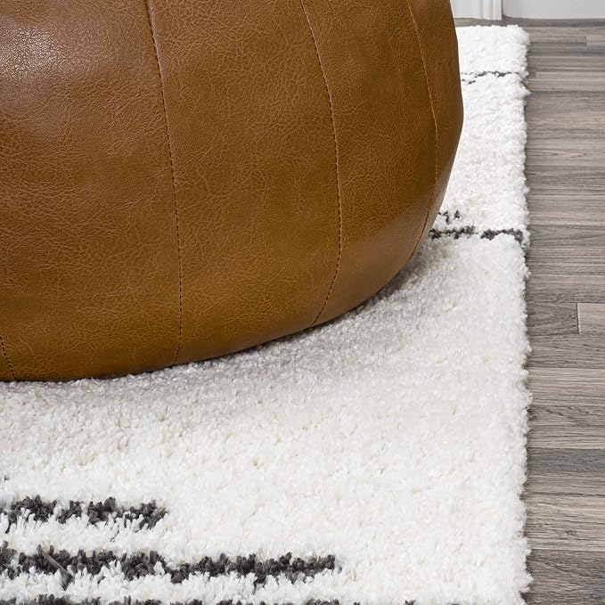 JONATHAN Y Elm Diamond Stripe Shag White/Gray Indoor Area Rug, Contemporary - Image 6