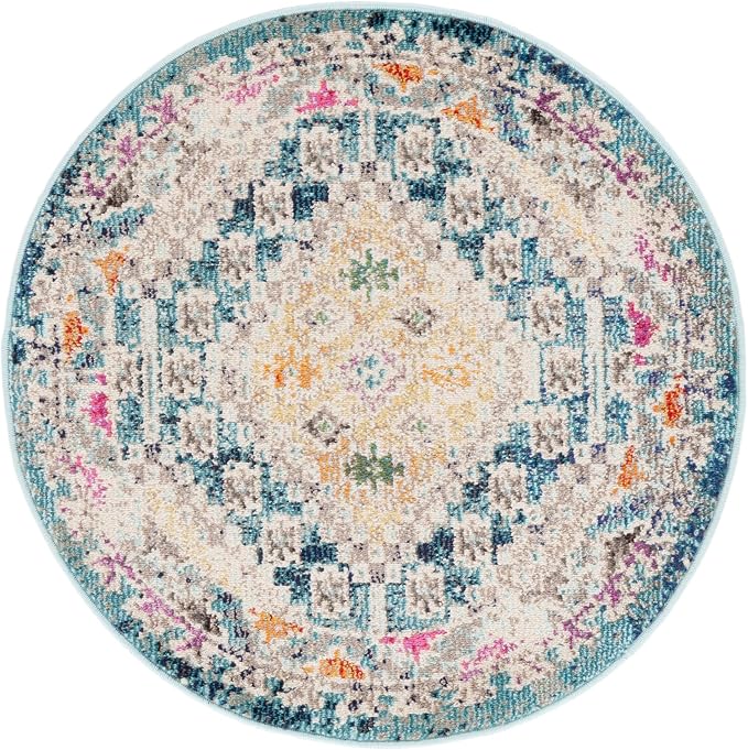 SAFAVIEH Madison Collection 3' Round Dark Blue / Yellow MAD418N Boho Diamond - Image 2