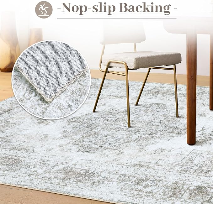Area Rug 8x10 Living Room Rug, Machine Washable Vintage Distressed Medallion - Image 6