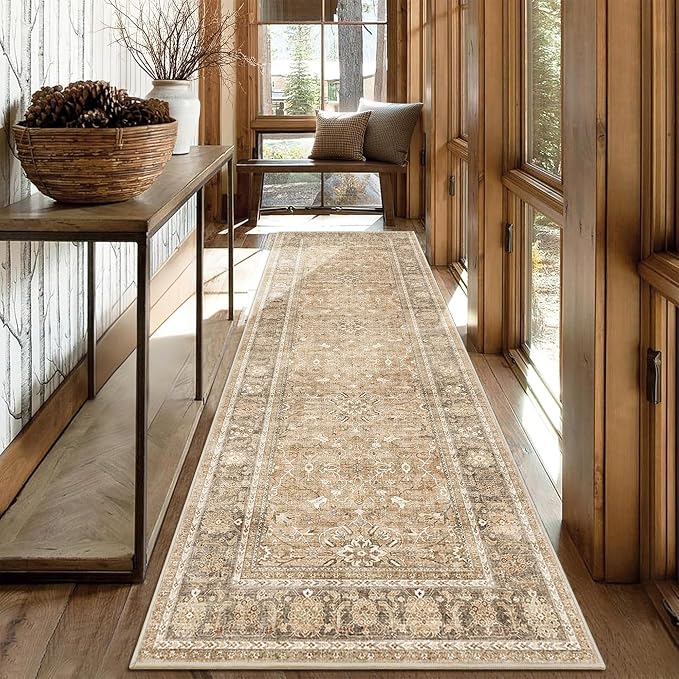 2.6x8 Runner Rug for Hallways Vintage Distressed Non Slip Long Carpet Floral - Image 3