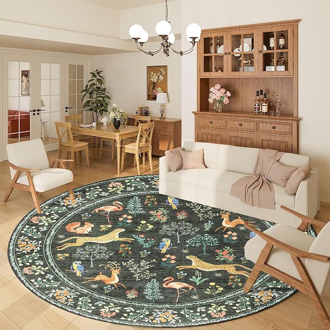 DUKINO 6ft Round Rug for Bedroom, Animal Print Washable Circle Rug - Image 2