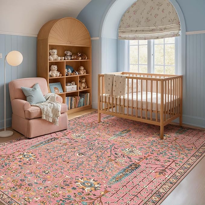 Kokia Boho Vintage Floral Area Rugs, Washable Oriental Botanical Rugs - Image 4